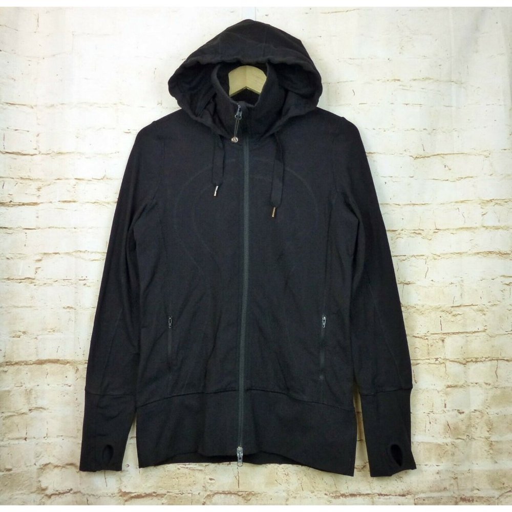 Lululemon Stride Jacket Brushed Black Zip Up Hoodie Hip Length Womens Sz 8 $128